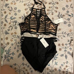 NWT New Look Black and Tan Strappy Bikini